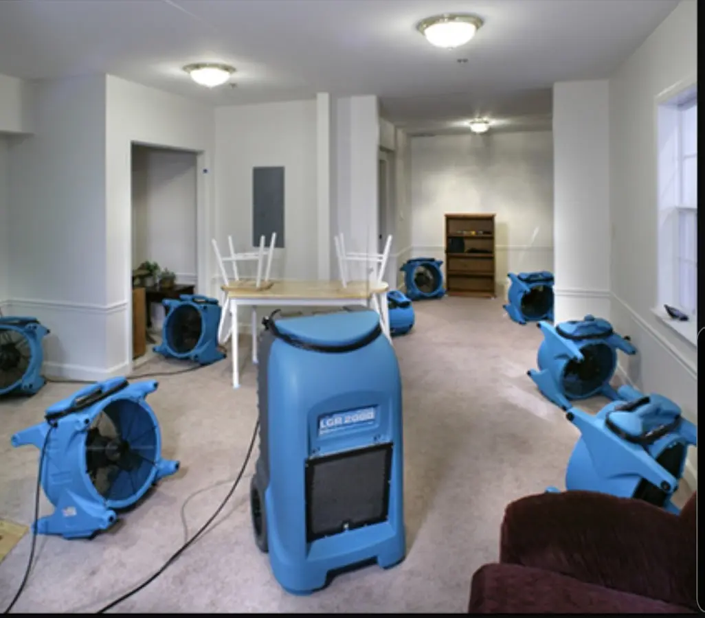 Air movers and dehumidifier setup for Water Extraction & Removal in Plainville